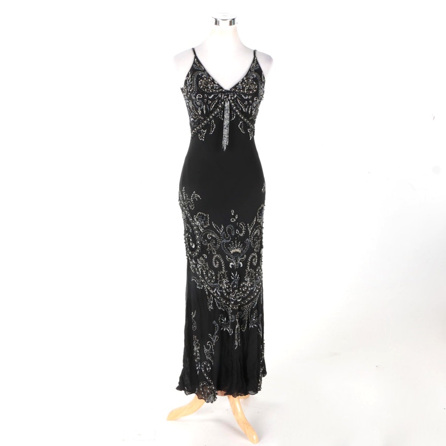 Embellished Long Black Silk  Dress