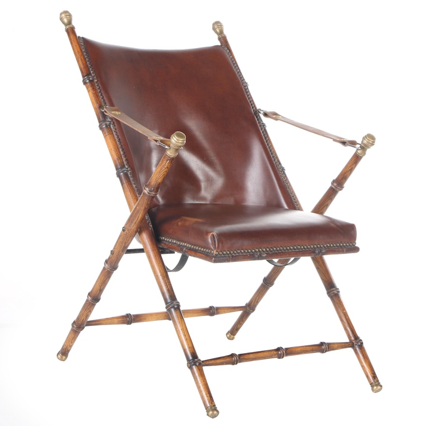 Vintage Faux-Bamboo and Leather Folding Campaign Chair