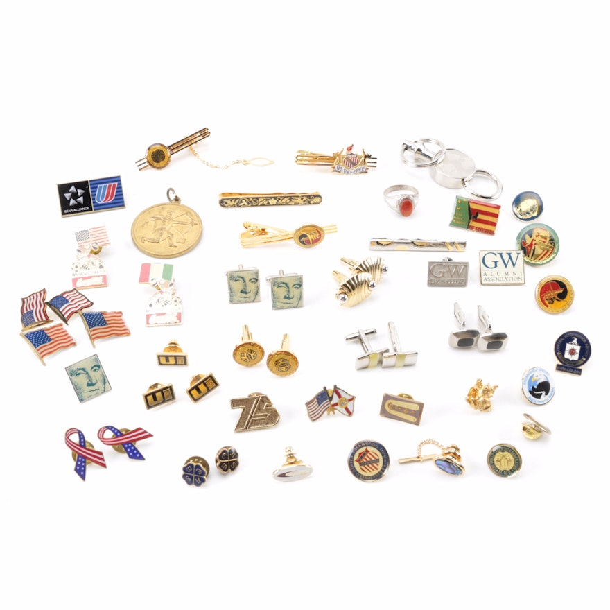 Assorted Lapel Pins, Cufflinks, Tie Bars and Accessories