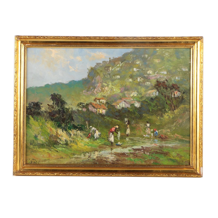 Oil Painting of a Hillside Landscape