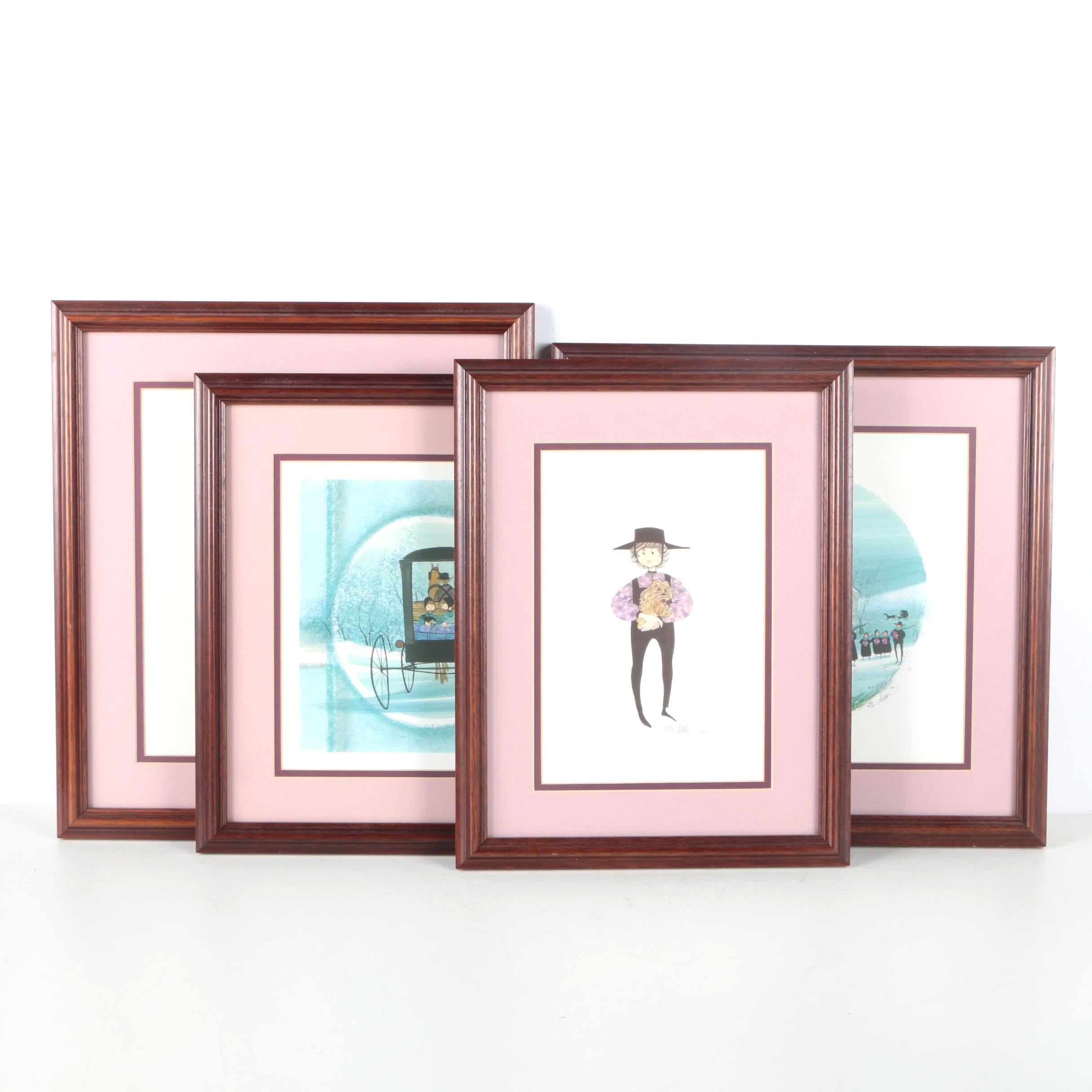 Limited Edition Offset Lithographs After P. Buckley Moss Illustrations of Amish Figures