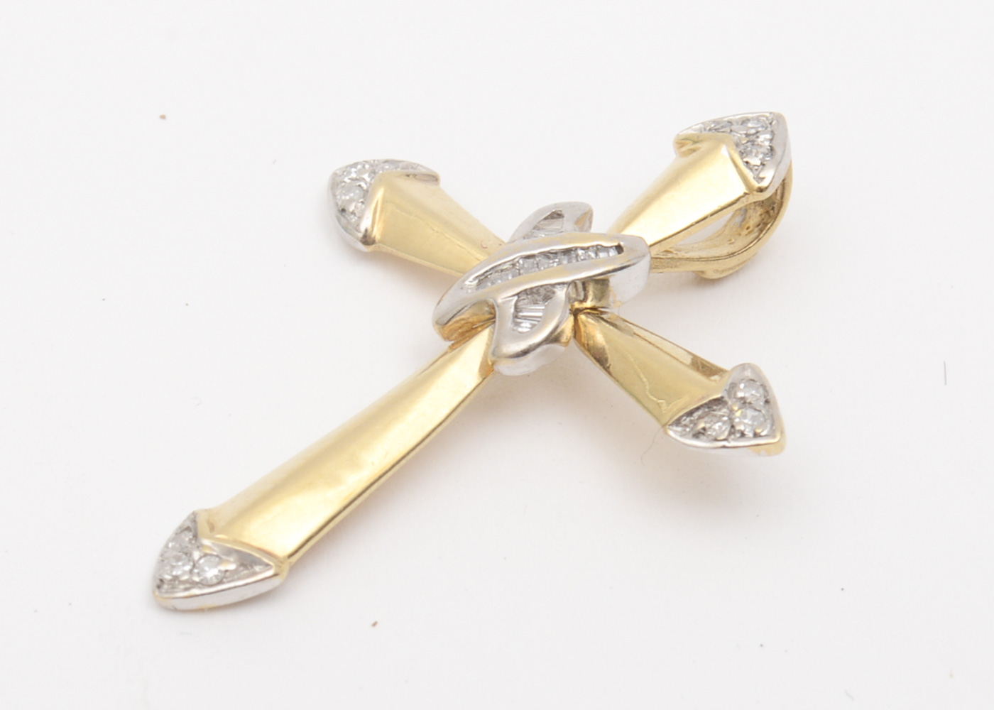 14K Two-Tone Gold and Diamond Cross Pendant
