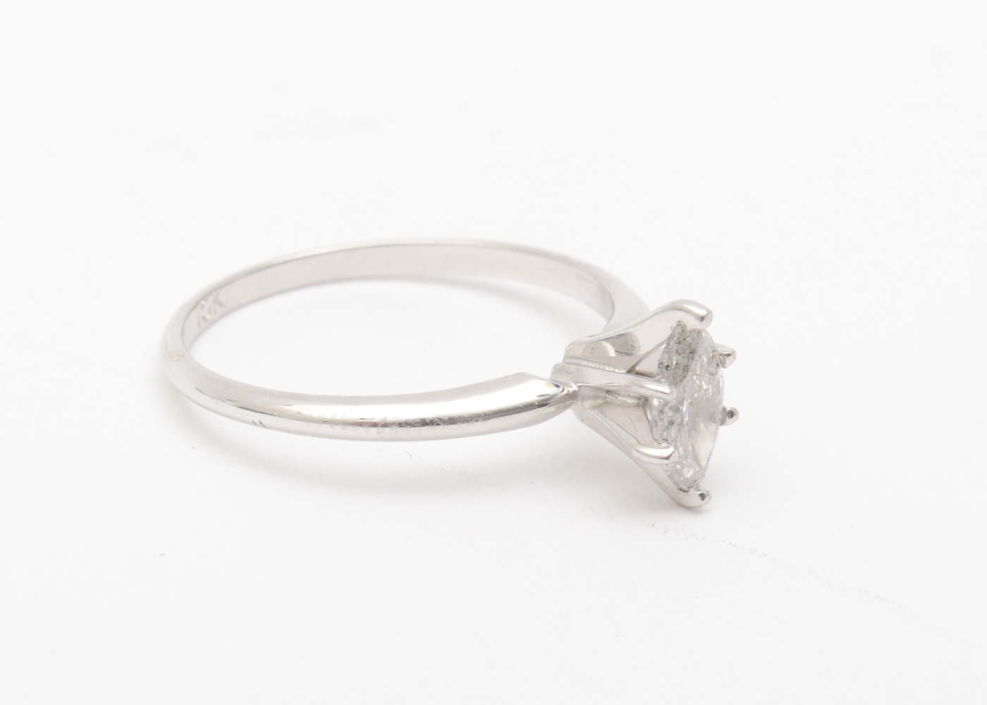 10K White Gold and Marquise Cut Diamond Solitaire Ring