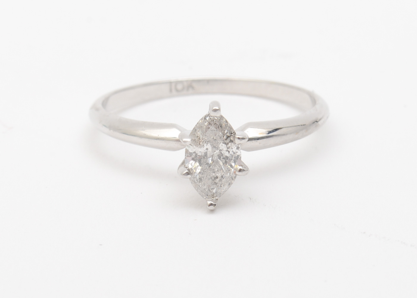 10K White Gold and Marquise Cut Diamond Solitaire Ring