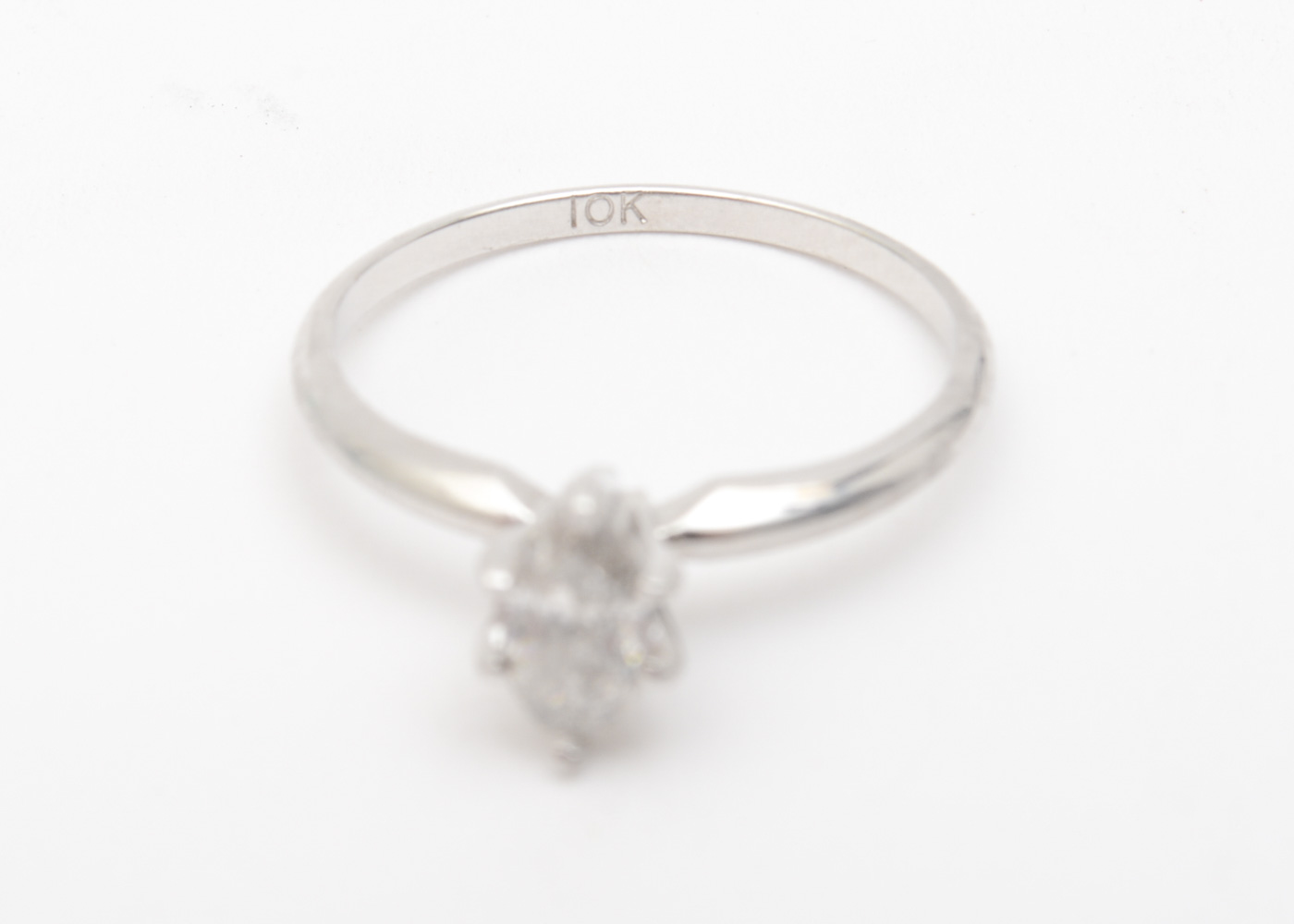 10K White Gold and Marquise Cut Diamond Solitaire Ring