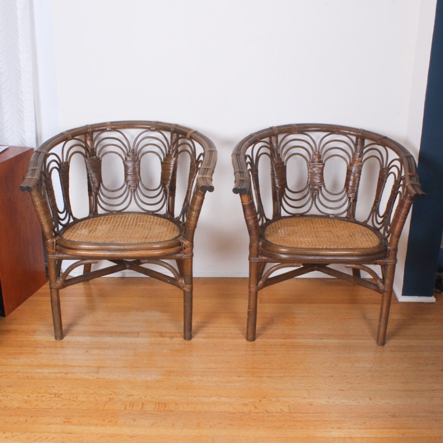 Pair of Mid-Century Cane and Bamboo Club Chairs