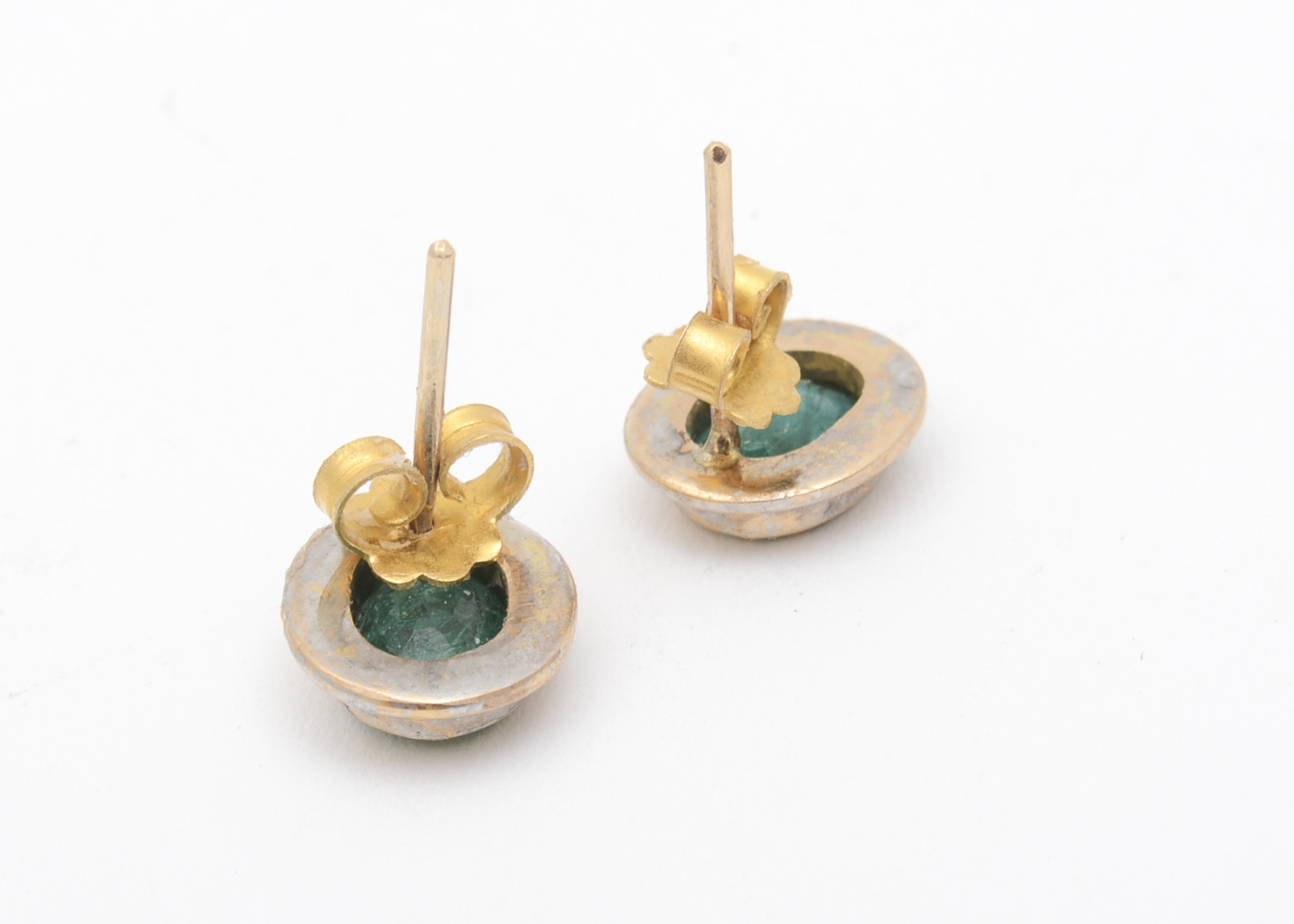 14K Yellow Gold and Bezel Set Emerald Stud Earrings