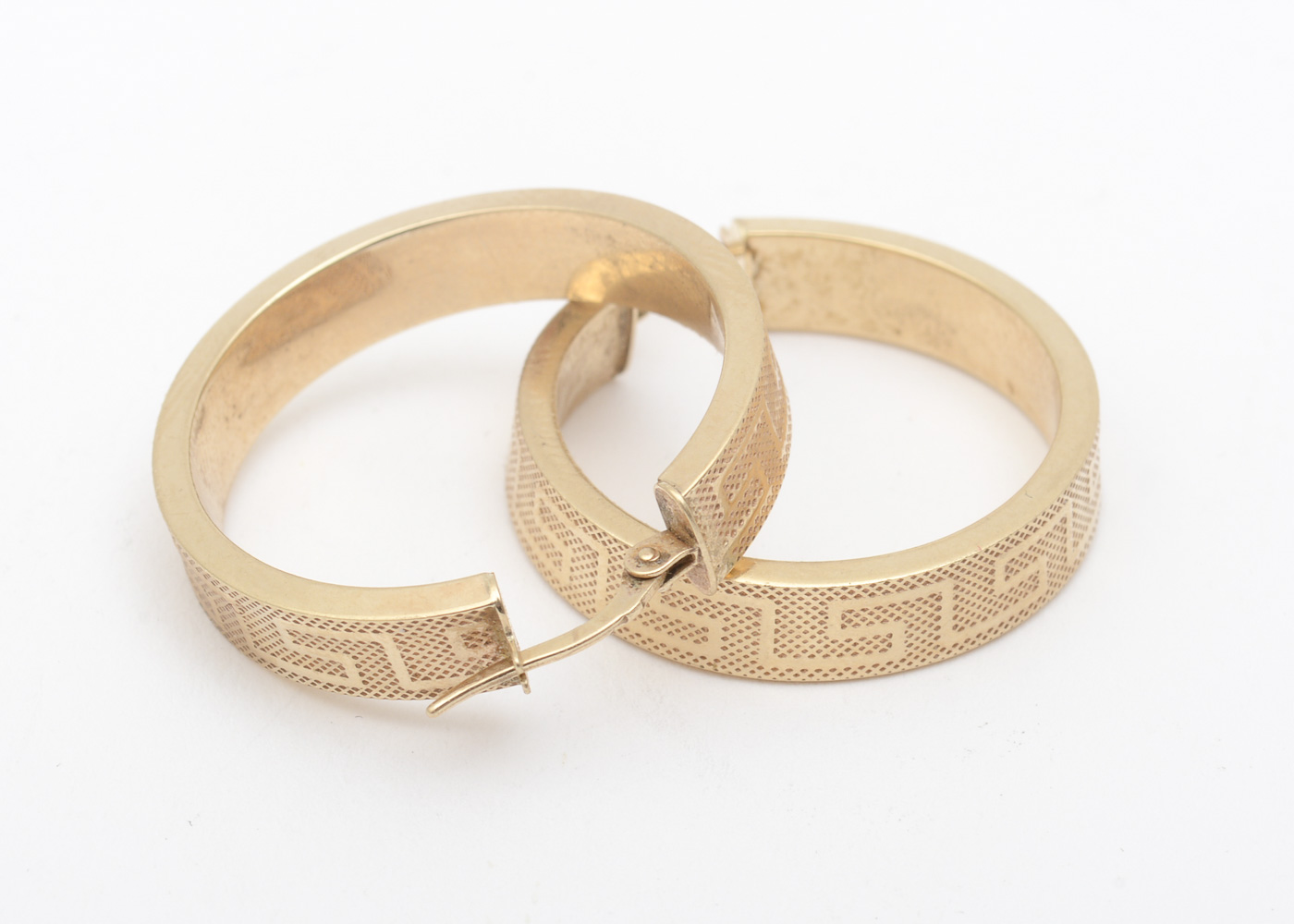 Italian 10K Yellow Gold Hoop Earrings with Greek Key Pattern