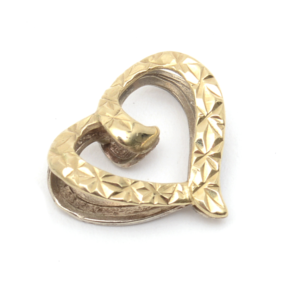 10K Two-Tone Gold Double Sided Open Heart Pendant