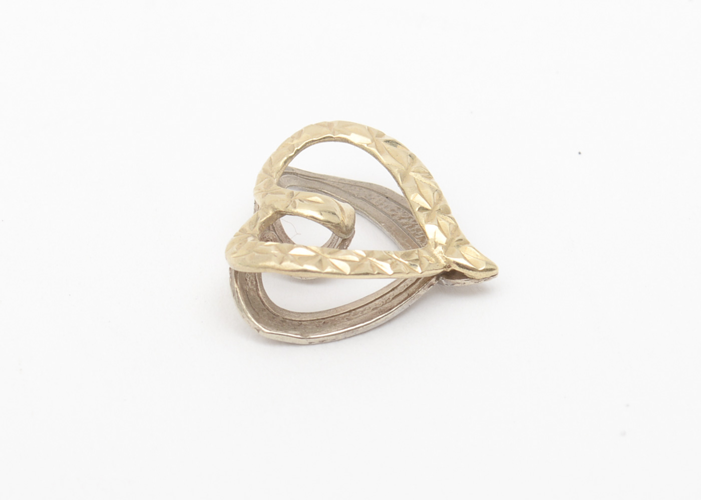 10K Two-Tone Gold Double Sided Open Heart Pendant