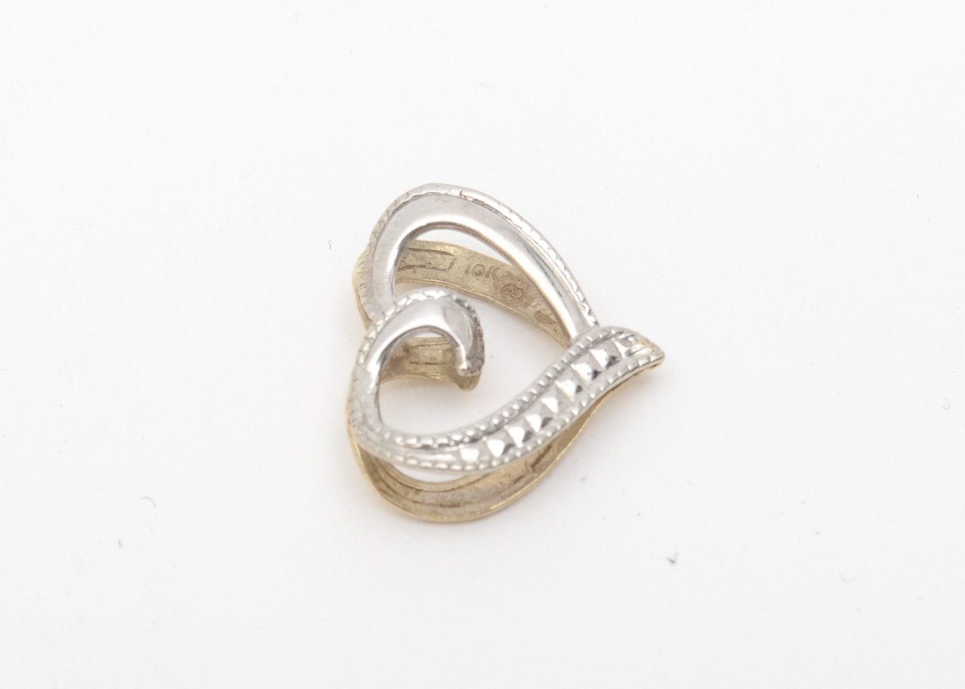 10K Two-Tone Gold Double Sided Open Heart Pendant