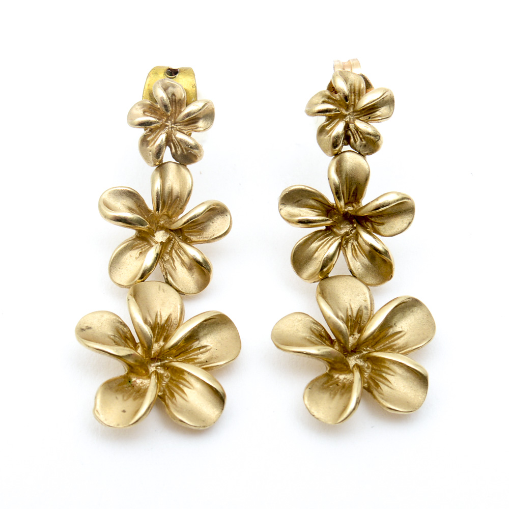 14K Yellow Gold Graduated Flower Drop Earrings