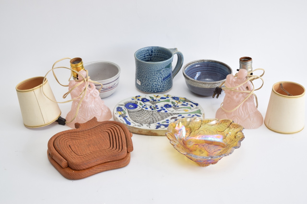 Pink Pressed Glass Desk Lamps and Other Home Decor