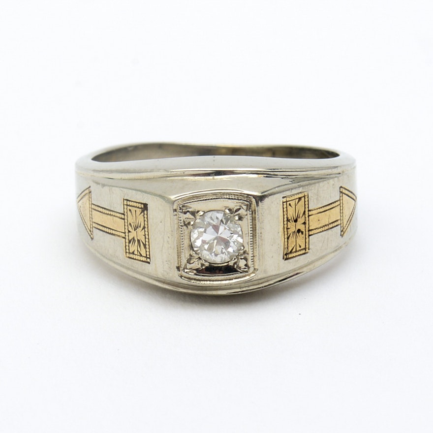 Antique 18K Two-Tone Gold and Old European Cut Diamond Ring