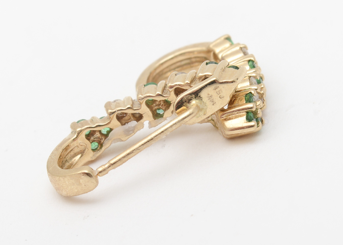 14K Yellow Gold, Synthetic Emerald, and Diamond J Earrings