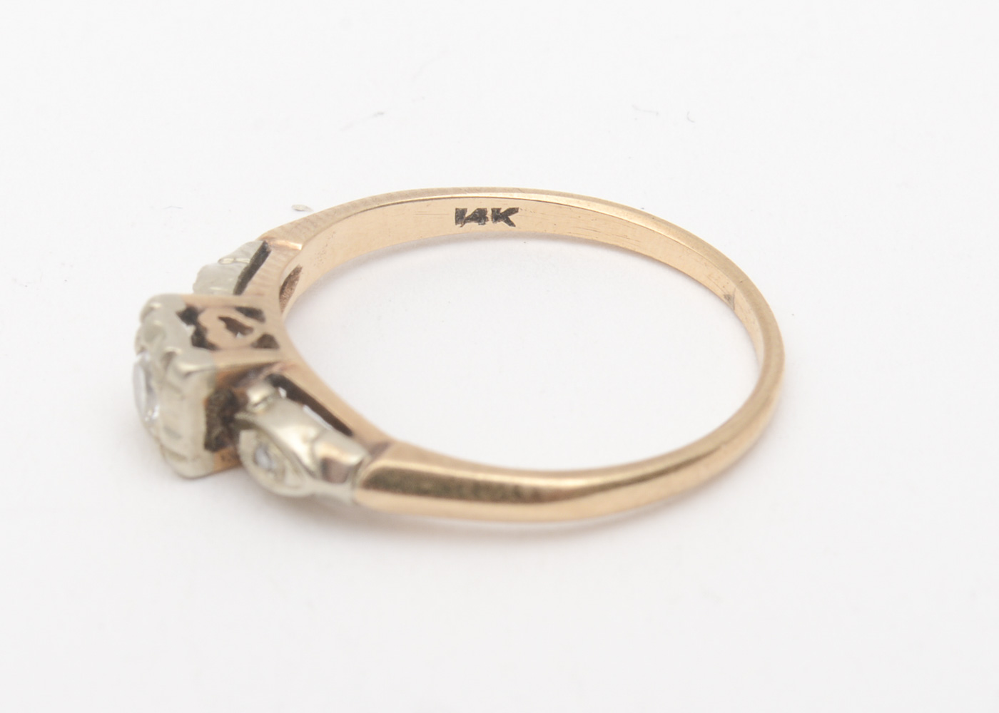 Antique 14K Two-Tone Gold and Old Mine Cut Diamond Engagement Ring