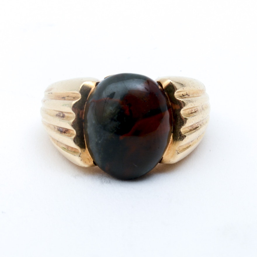 Men's 14K Yellow Gold and Bloodstone Ring