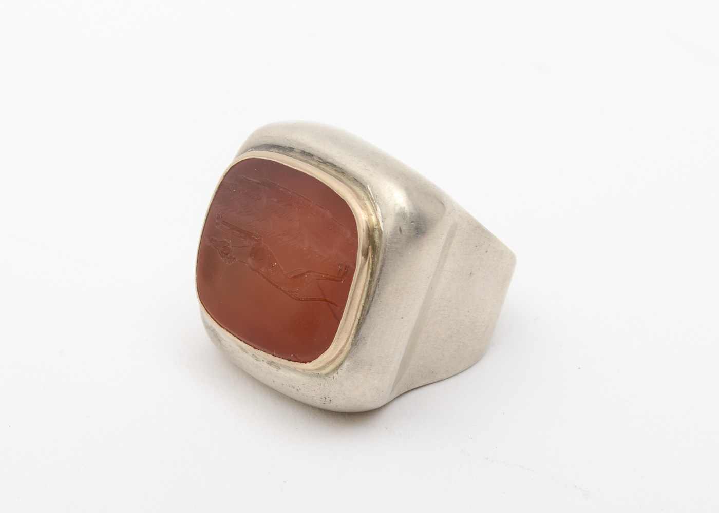 Sterling Silver, 14K Yellow Gold, and Carved Carnelian Intaglio Ring