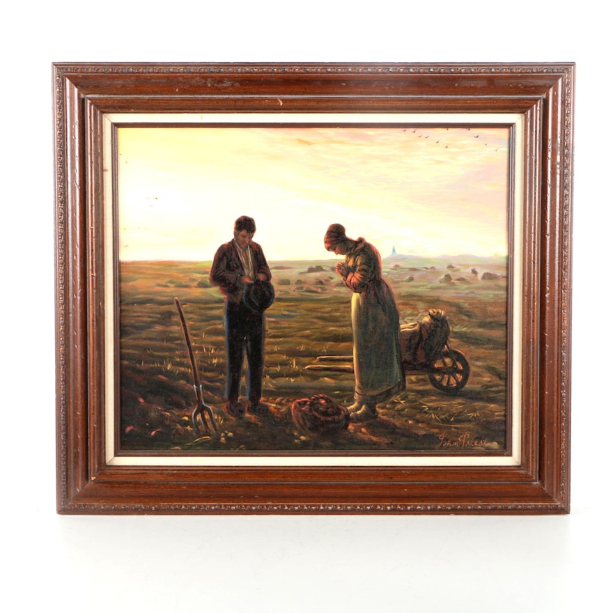 John Priest Copy Painting After Jean Francois Millet "The Angelus"