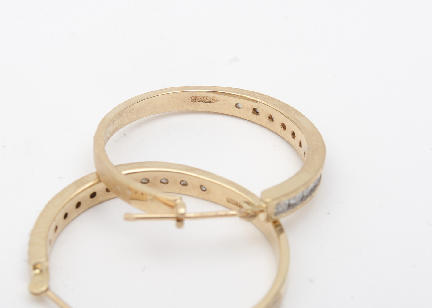 14K Yellow Gold and Channel Set Diamond Hoop Earrings
