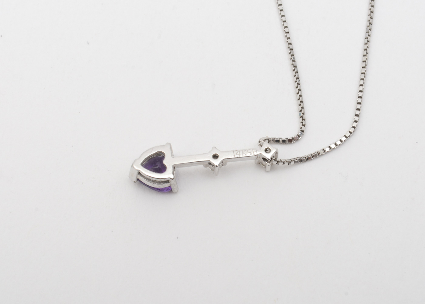 14K White Gold, Amethyst, and Diamond Pendant Necklace