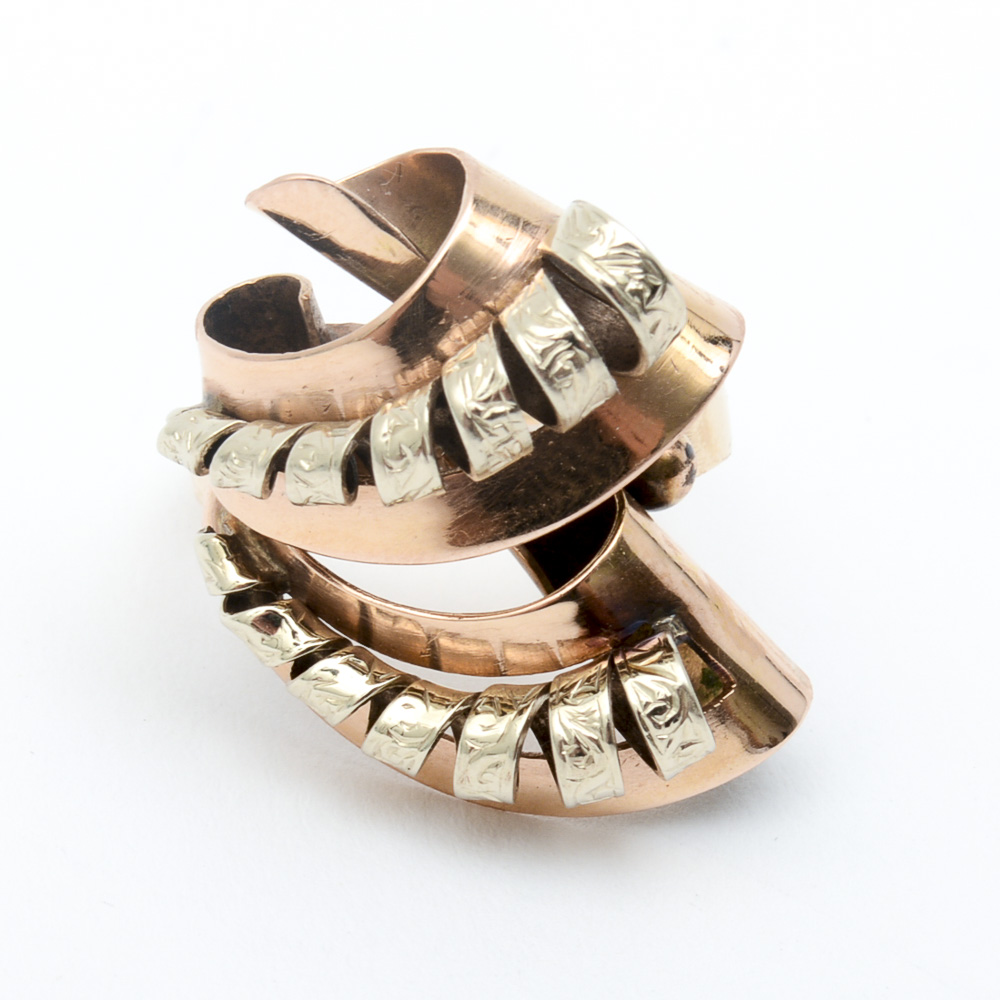 Retro 14K Rose and Yellow Gold Spiraled Bypass Ring