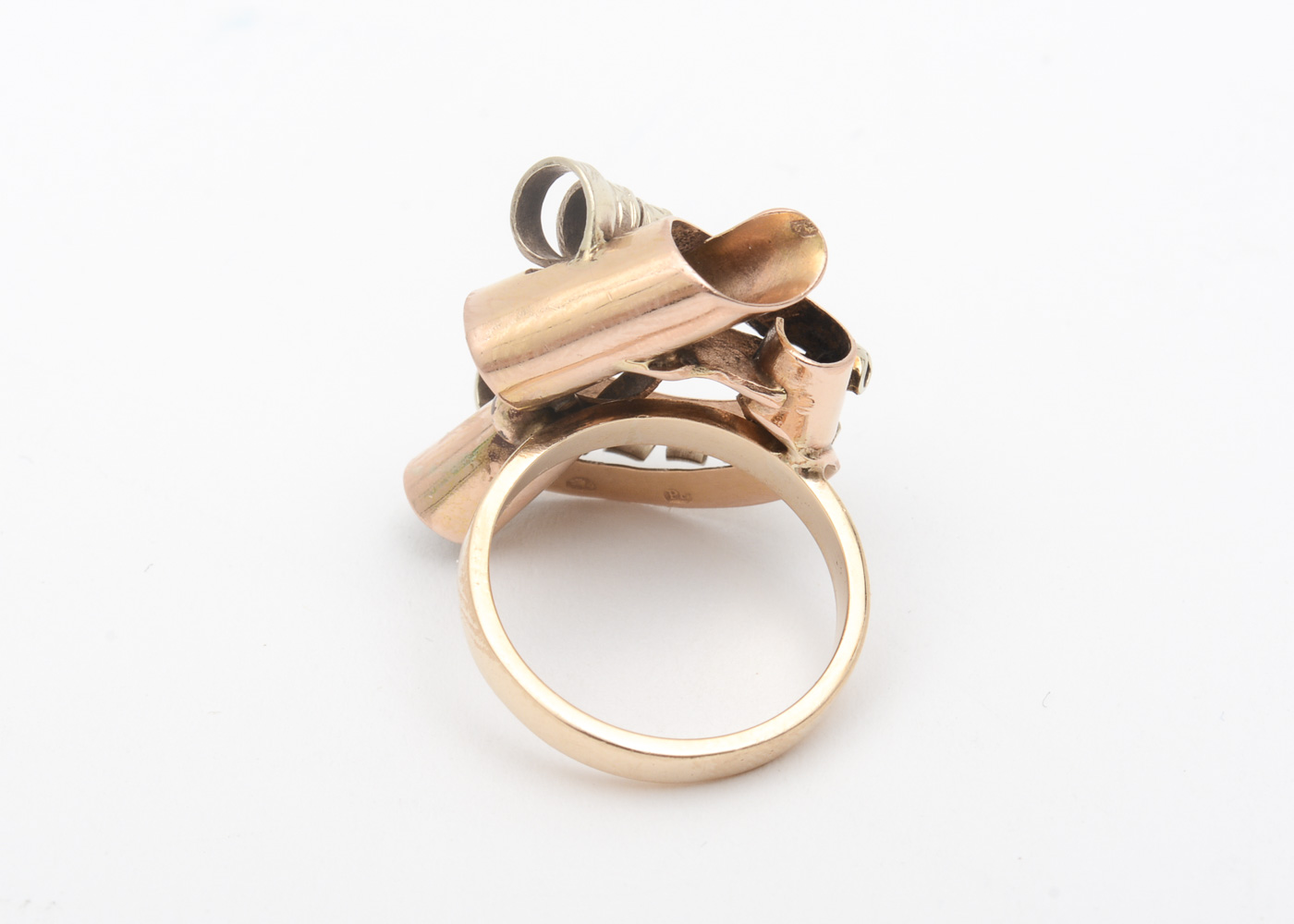 Retro 14K Rose and Yellow Gold Spiraled Bypass Ring