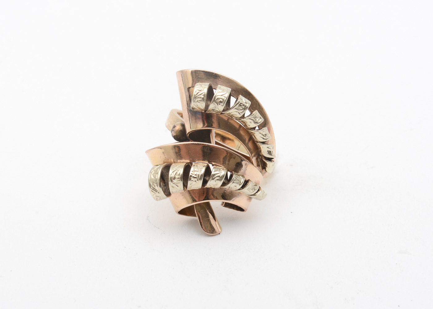 Retro 14K Rose and Yellow Gold Spiraled Bypass Ring