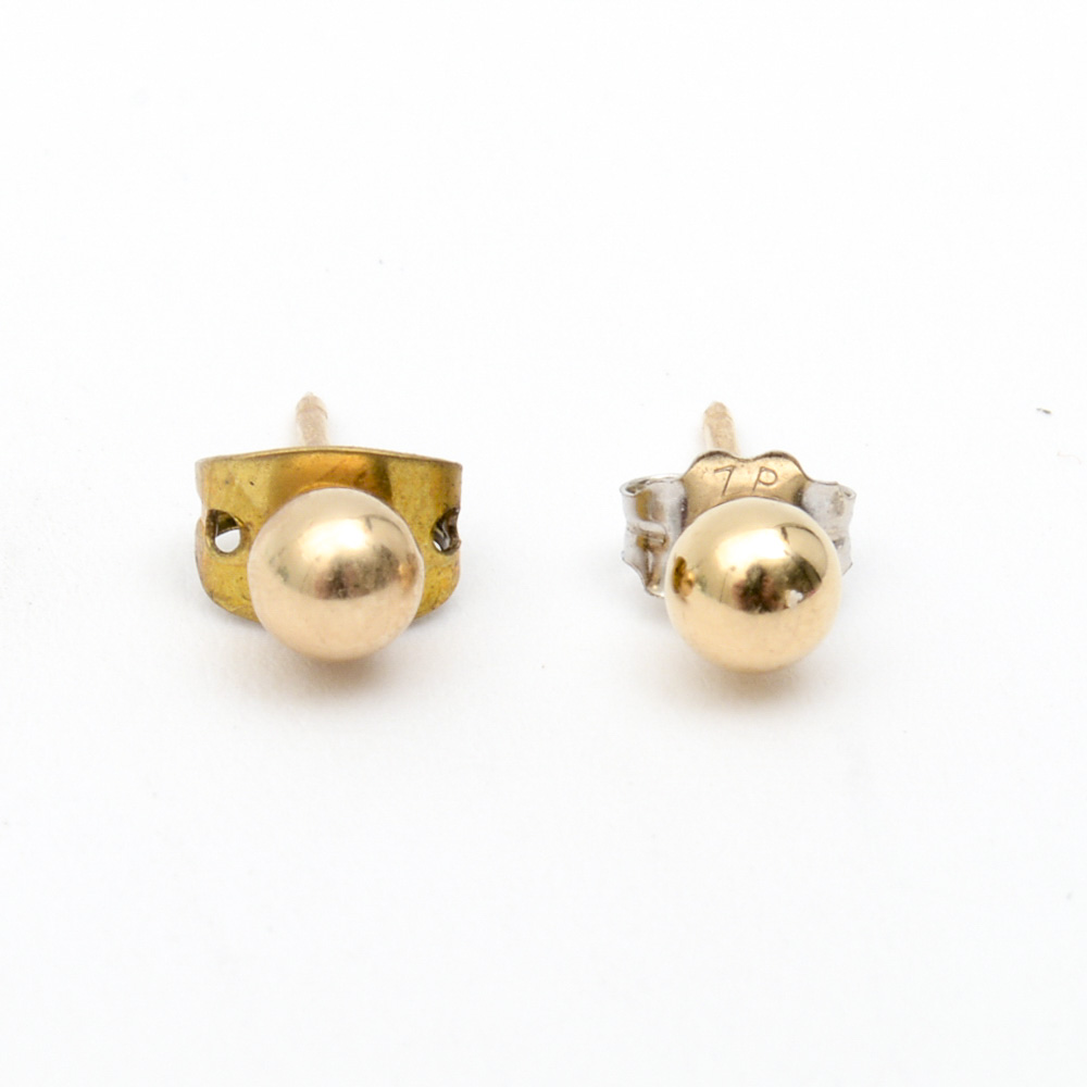 14K Yellow Gold Ball Stud Earrings