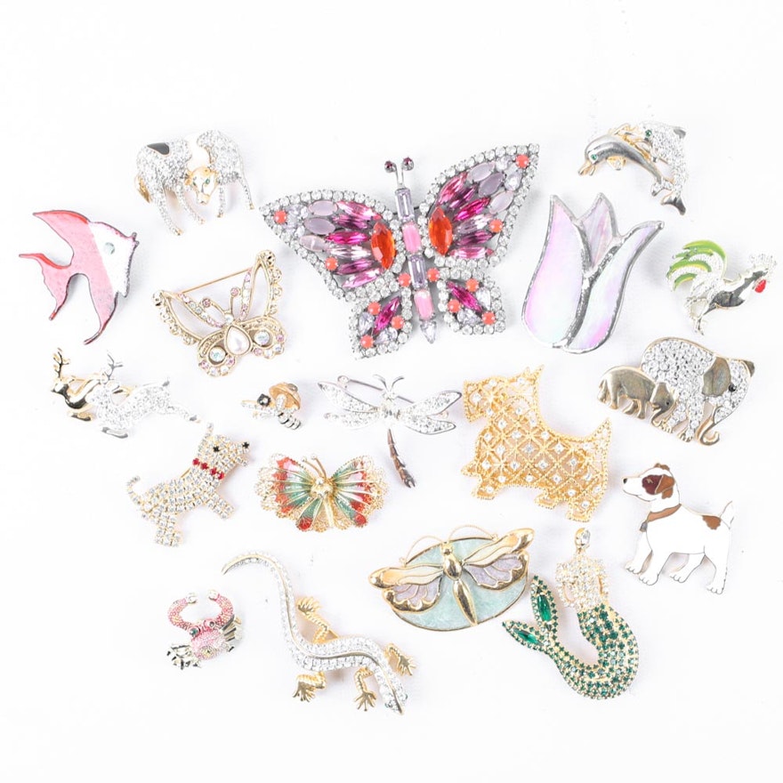 Gold Tone Animal Theme Brooches