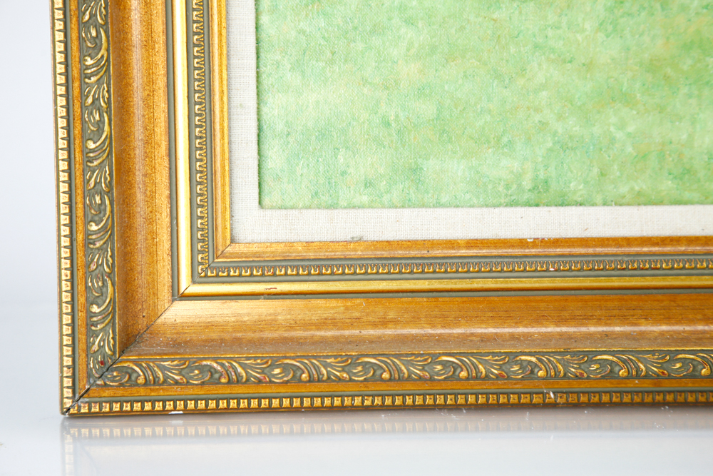 Walter L. Brown Oil Painting on Canvas Portrait of a Bay Horse with Two Men