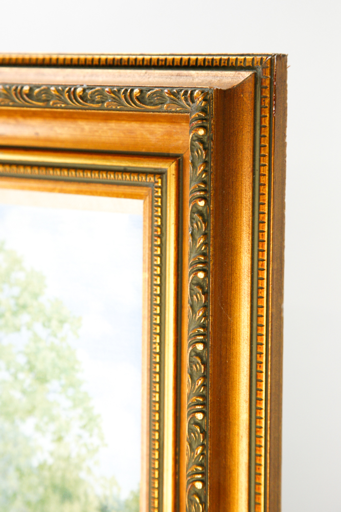 Walter L. Brown Oil Painting on Canvas Portrait of a Bay Horse with Two Men