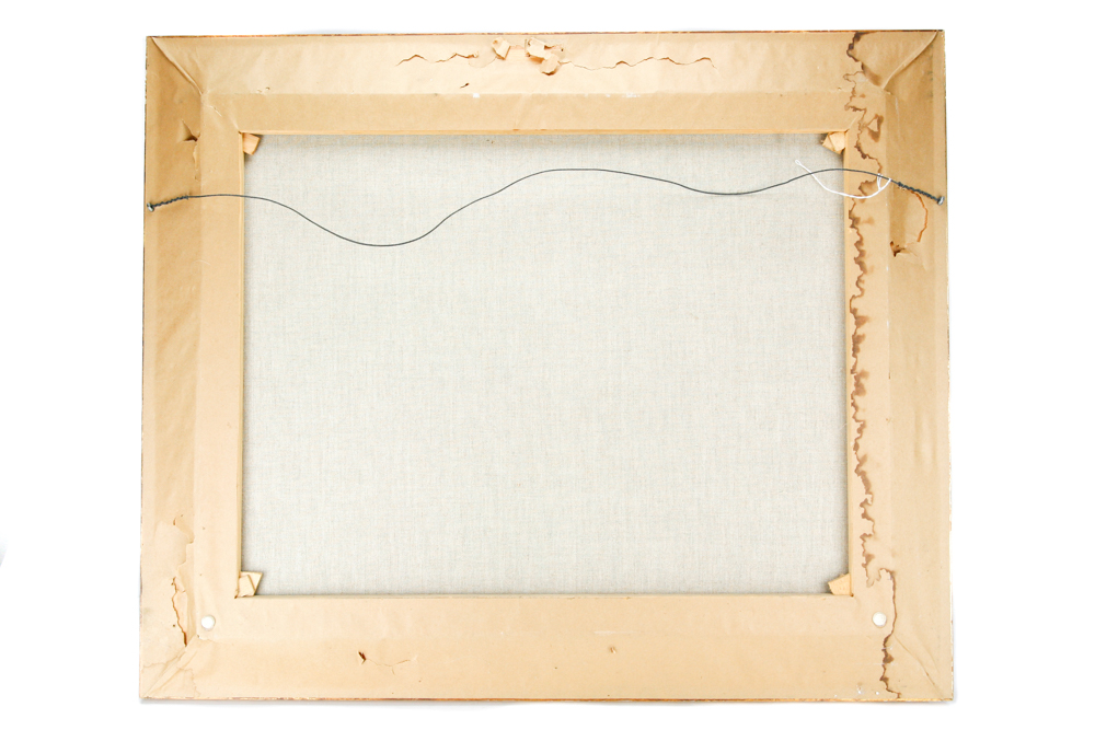 Walter L. Brown Oil Painting on Canvas Portrait of a Bay Horse with Two Men