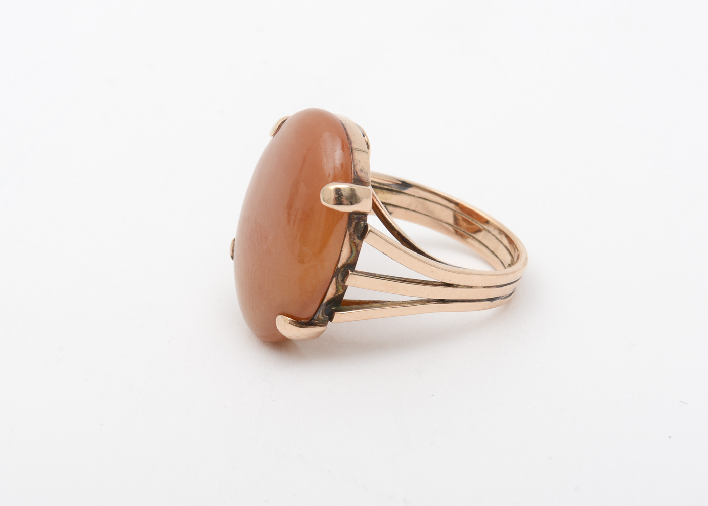 14K Yellow Gold and Dyed Orange Jade Cocktail Ring