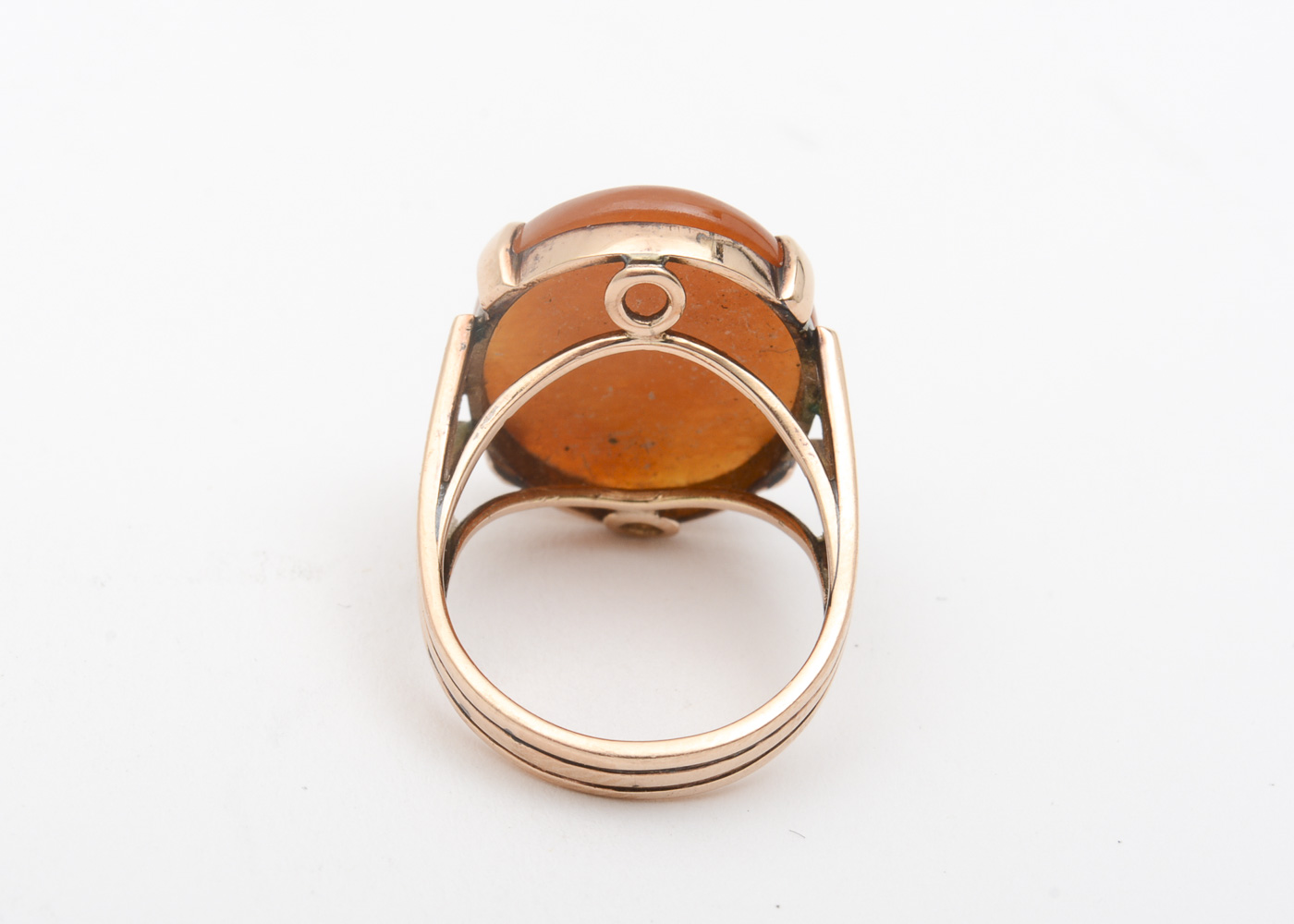 14K Yellow Gold and Dyed Orange Jade Cocktail Ring