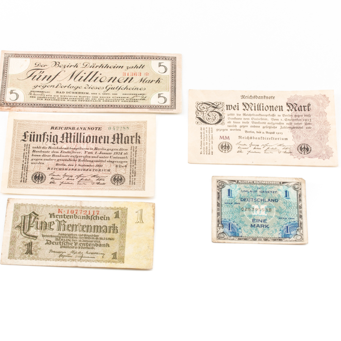 Five Vintage German Banknotes