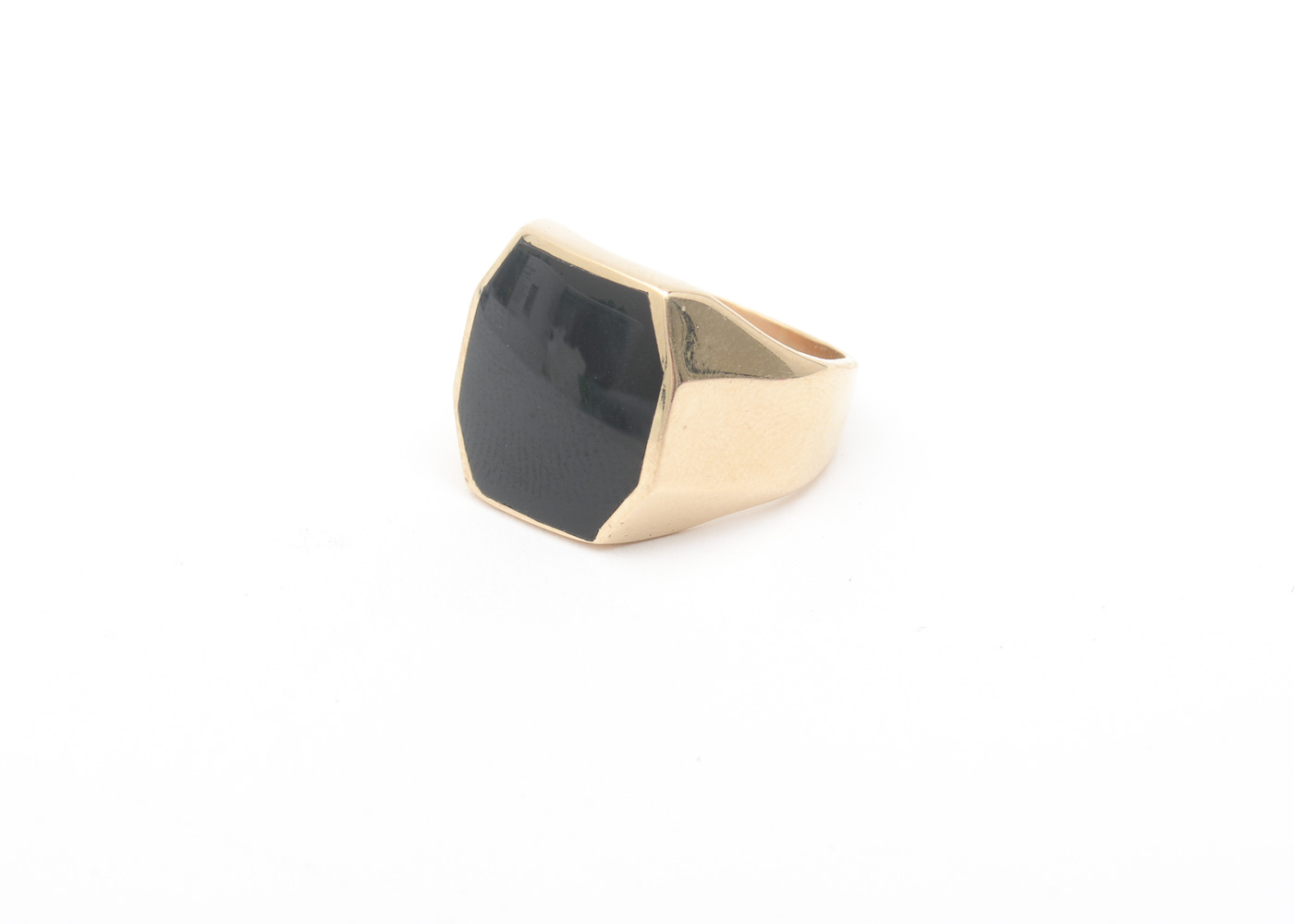 14K Yellow Gold and Octagonal Onyx Flat Top Ring