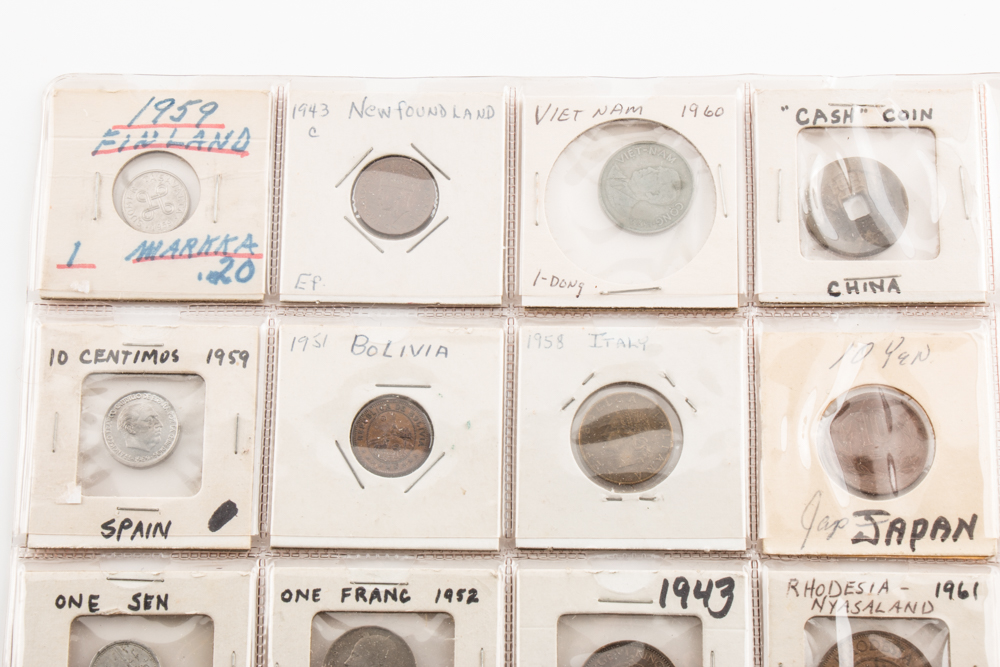 Album Page of Twenty Vintage and Antique Foreign Coins