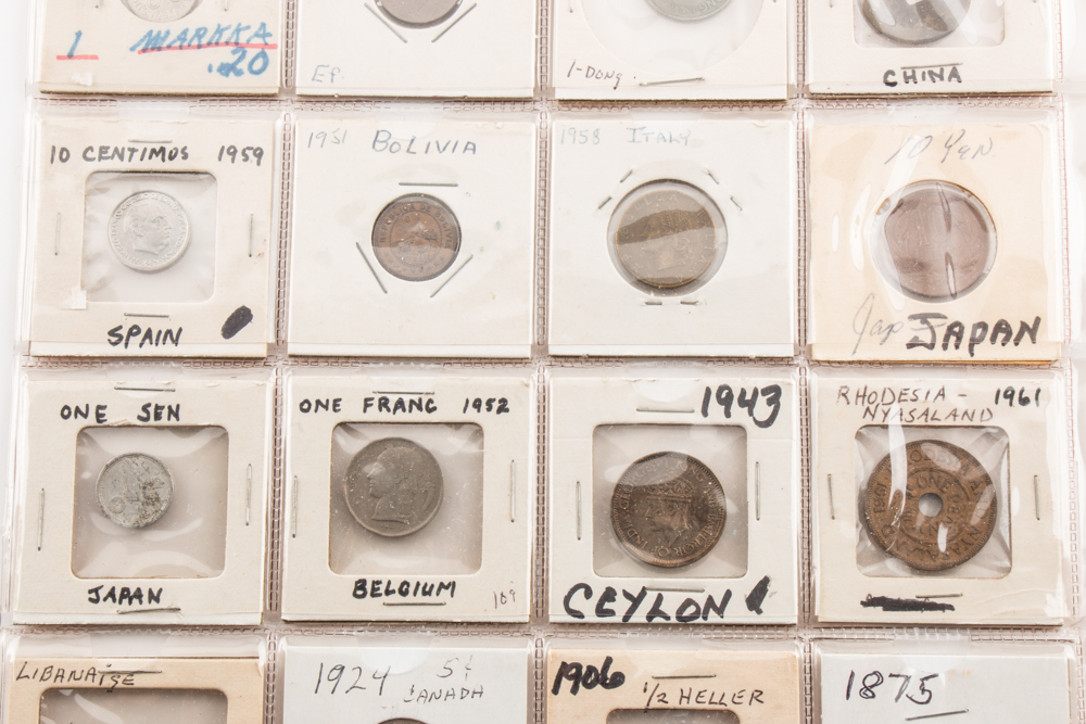 Album Page of Twenty Vintage and Antique Foreign Coins