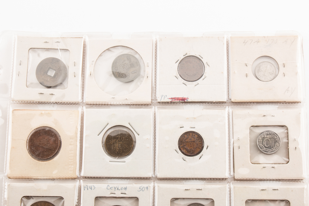 Album Page of Twenty Vintage and Antique Foreign Coins