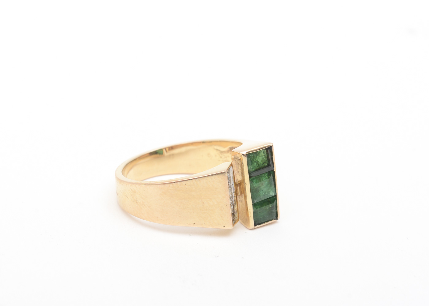 14K Yellow Gold, Synthetic Emerald, and Diamond Open Front Ring