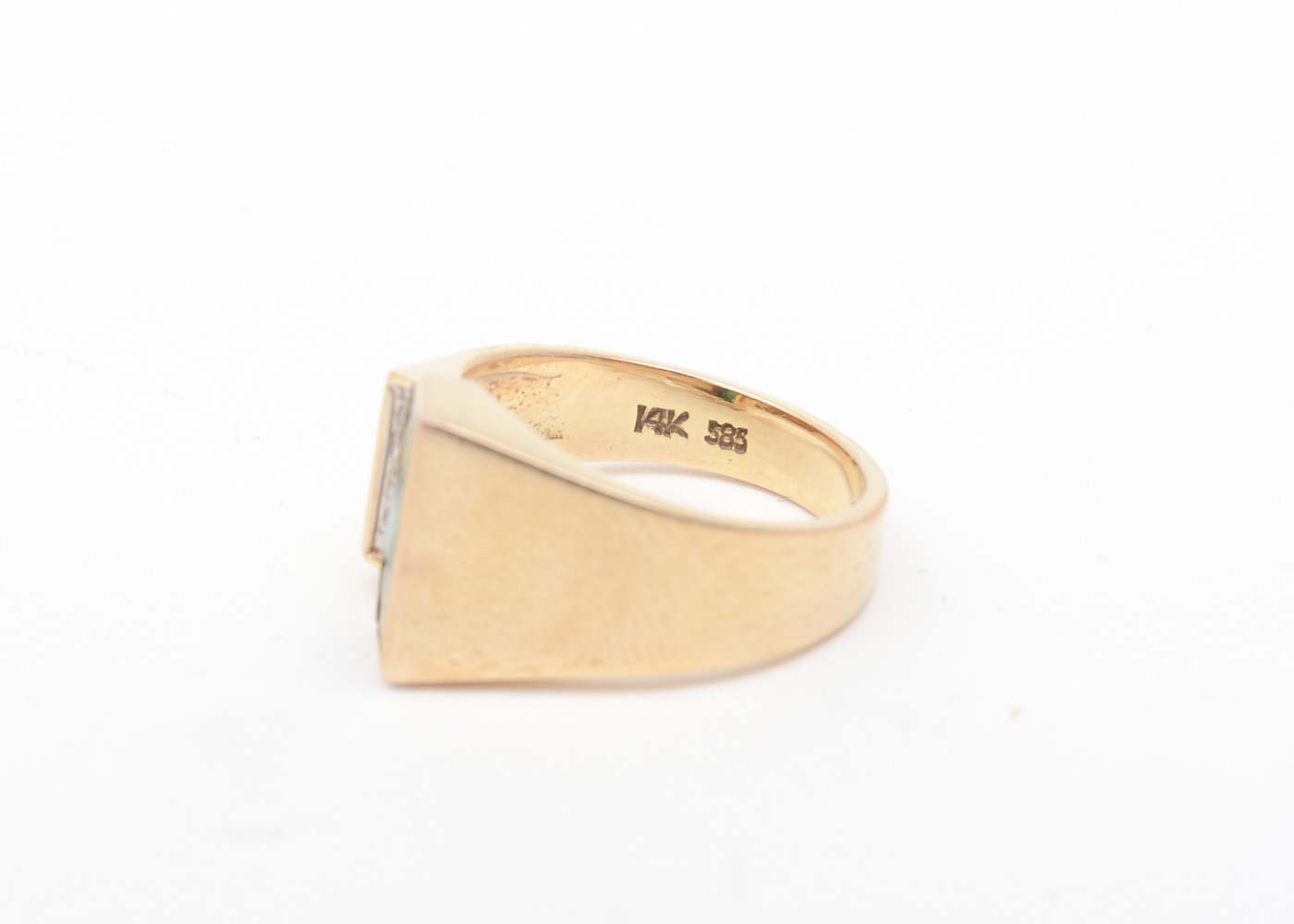 14K Yellow Gold, Synthetic Emerald, and Diamond Open Front Ring