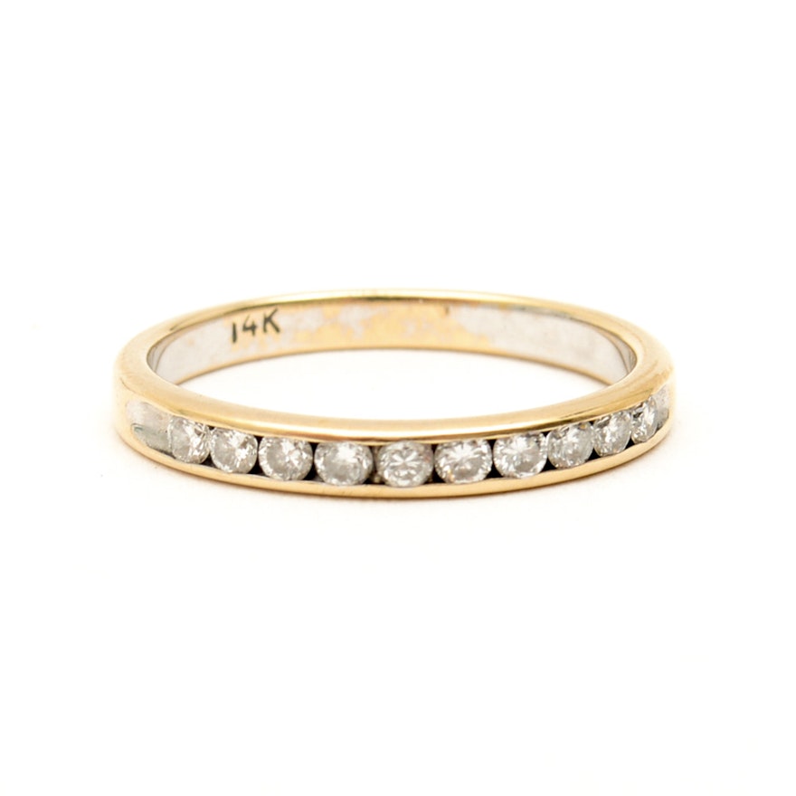 14K Yellow Gold and Channel Set Diamond Band