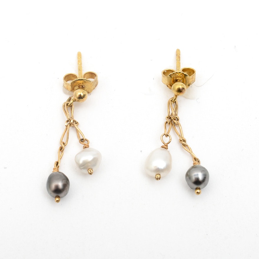 18K Yellow Gold and Freshwater Pearl Multi-Strand Drop Earrings