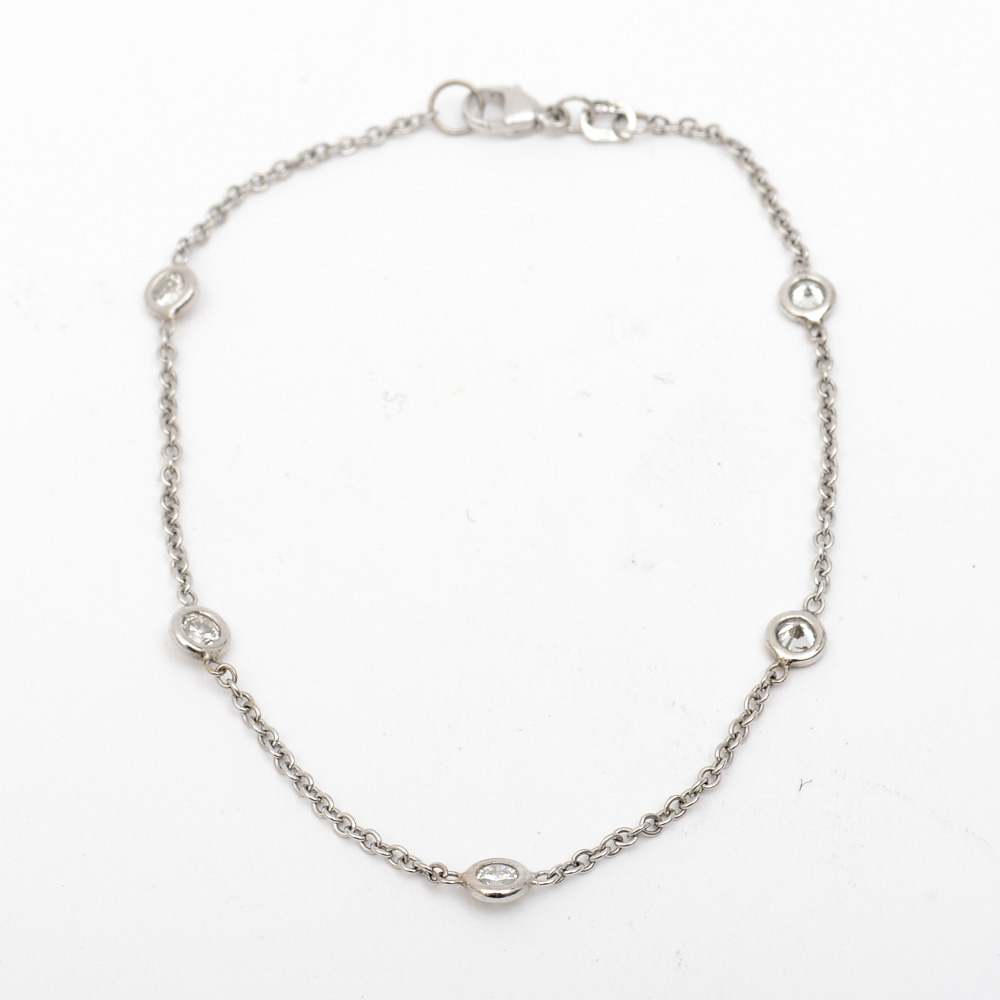 14K White Gold and Bezel Set Diamond Chain Bracelet