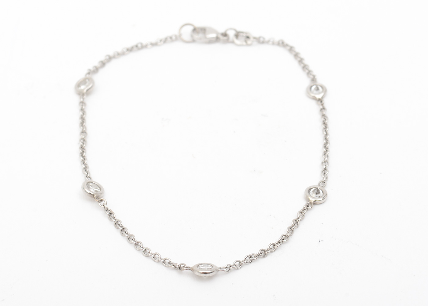 14K White Gold and Bezel Set Diamond Chain Bracelet