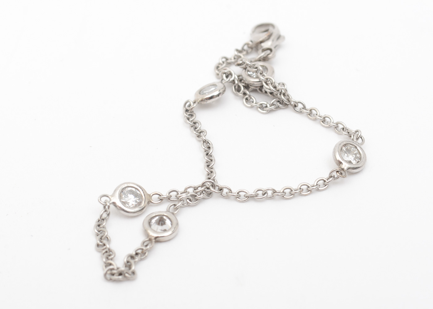 14K White Gold and Bezel Set Diamond Chain Bracelet