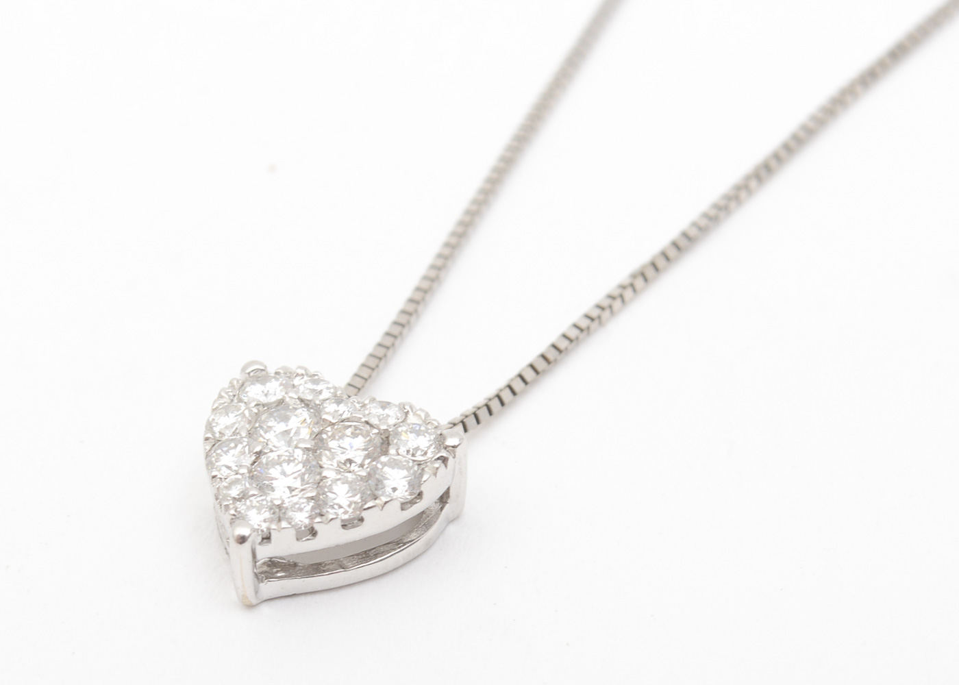 14K White Gold and Pavé Set Diamond Heart Pendant Necklace