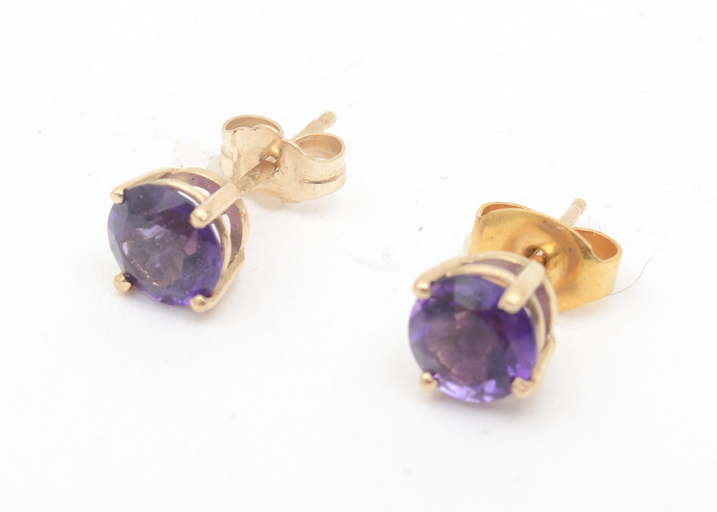 14K Yellow Gold and Amethyst Stud Earrings