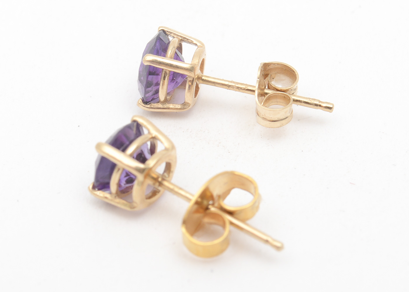 14K Yellow Gold and Amethyst Stud Earrings